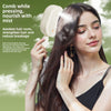 Woman holding a hair care product with text on a green background