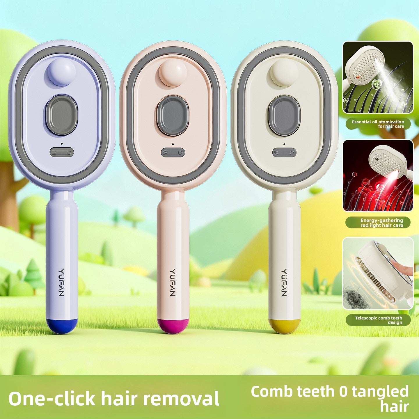 Three hair removal devices with 'YU'AN' branding on a scenic background